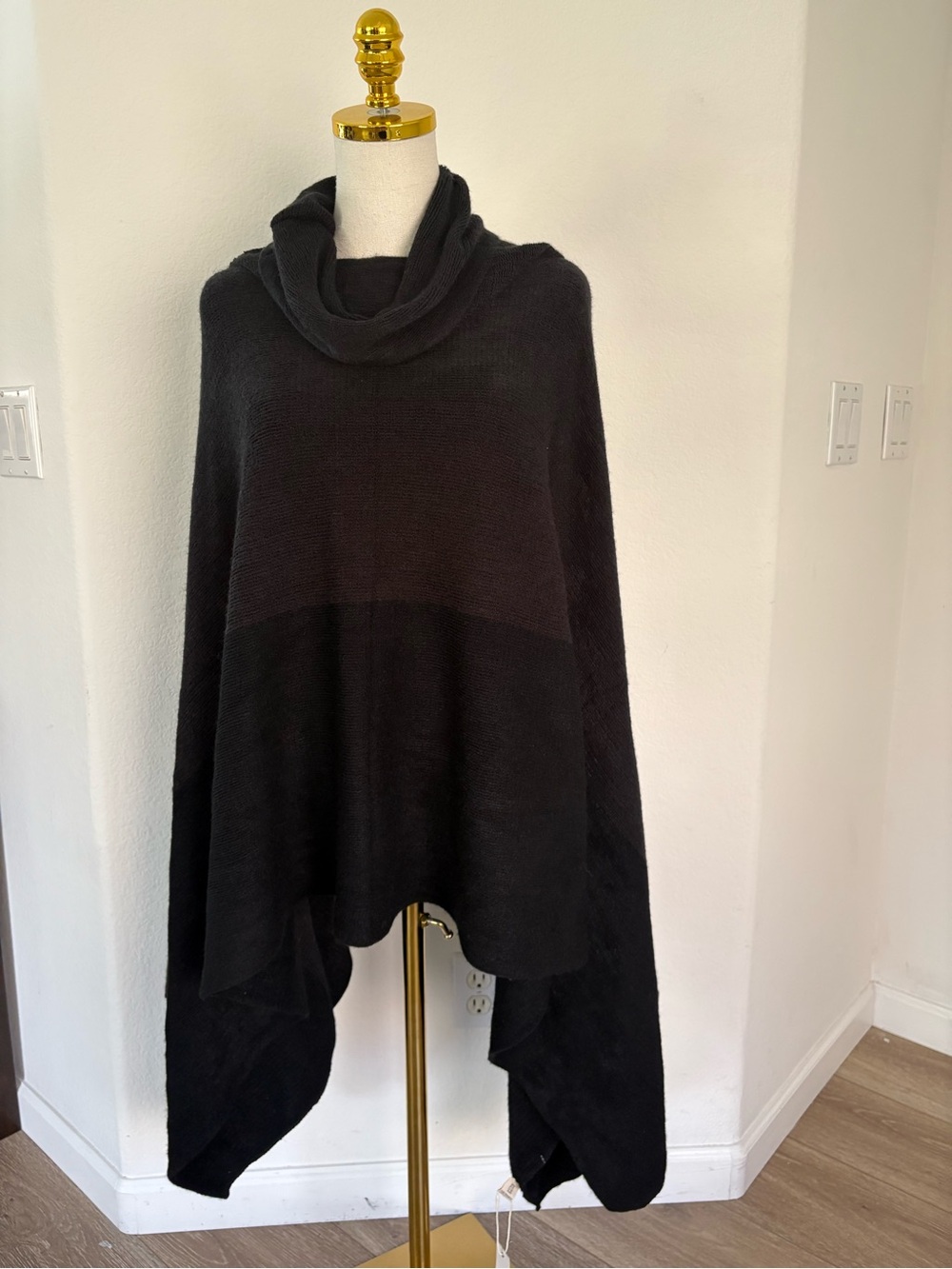 Pretty Persuasions Black Cowl-Neck Knit Poncho